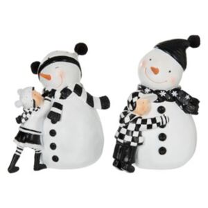 Snehuliak biely čierny s deťmi dekorácia 2ks set NOIR ET BLANC