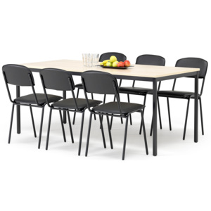 Jedálenská zostava: stôl + 6 stoličiek, 1800x800 mm, čierna/čierna koženka