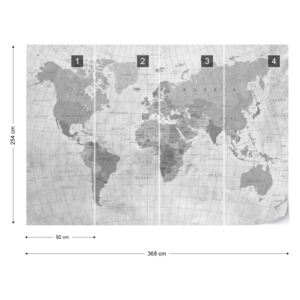 Fototapeta - World Map Textured Monochrome Samolepící textilní tapeta - 368x254 cm