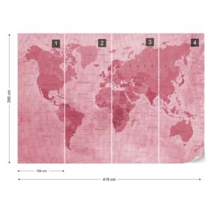 Fototapeta - World Map Textured Red Vliesová tapeta - 416x290 cm
