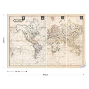 Fototapeta - Vintage World Map Sepia Vliesová tapeta - 416x290 cm