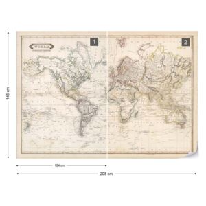 Fototapeta - Vintage World Map Sepia Vliesová tapeta - 208x146 cm