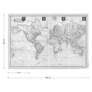 Fototapeta - Vintage World Map Monochrome Papírová tapeta - 368x254 cm