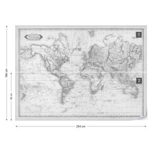 Fototapeta - Vintage World Map Monochrome Papírová tapeta - 254x184 cm