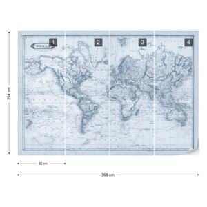 Fototapeta - Vintage World Map Blue Papírová tapeta - 368x254 cm