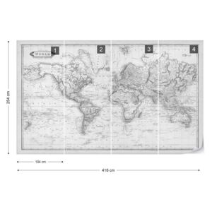 Fototapeta - Vintage World Map Monochrome Vliesová tapeta - 416x254 cm