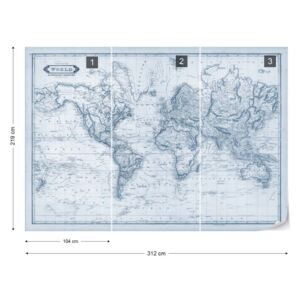 Fototapeta - Vintage World Map Blue Vliesová tapeta - 312x219 cm