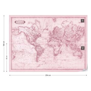 Fototapeta - Vintage World Map Pink Vliesová tapeta - 254x184 cm