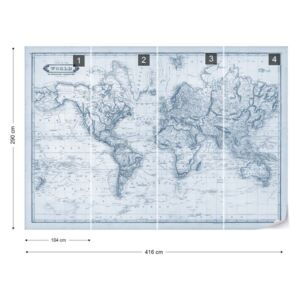 Fototapeta - Vintage World Map Blue Vliesová tapeta - 416x290 cm