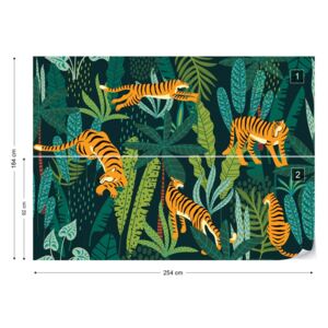 GLIX Fototapeta - Retro Jungle Tigers Papírová tapeta - 254x184 cm