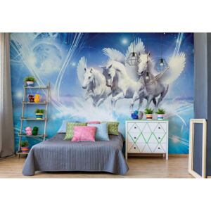 Fototapeta GLIX - Winged Horses Pegasus Blue + lepidlo ZADARMO Vliesová tapeta - 254x184 cm