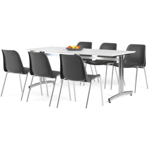 Jedálenská zostava 1x stôl Š 1800 x H 700, biela / chróm, 6x stolička čiern