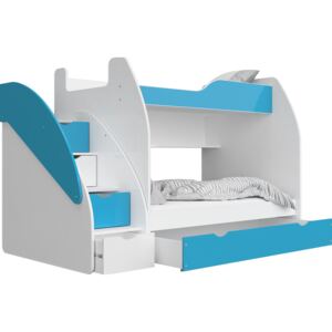 GL Poschodová posteľ Max 3 Farba: Modrá, Variant matrac: S matracmi