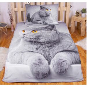 UD 3D obliečky 140x200 + 70x90 - Grey cat