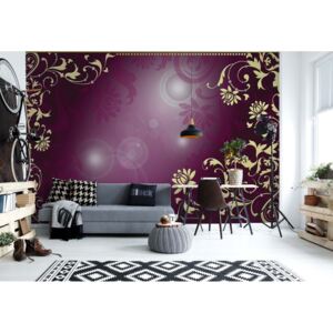 Fototapeta GLIX - Floral Pattern Gold And Purple + lepidlo ZADARMO Vliesová tapeta - 416x254 cm