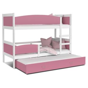 GL Swing 3 biela MDF poschodová posteľ s prístelkou 190x80 Farba: Ružová