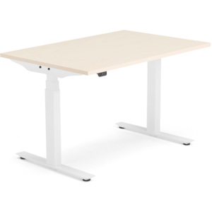 Výškovo nastaviteľný stôl Modulus, T-rám, 1200x800 mm, breza/biela