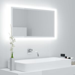 LED kúpeľňové zrkadlo lesklé biele 80x8,5x37 cm drevotrieska