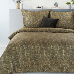 Kvalitné čierne posteľné obliečky so zlatým vzorom babánových listov Čierna