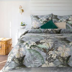 Elegantné sivé posteľné obliečky bavlnený satén s motívom exotiky Sivá