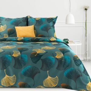 Bavlnené posteľné obliečky v tyrkysovej farbe s motívom farebných listov ginkgo Tyrkysová