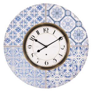 Nástenné hodiny v dizajne dlaždíc s modrými ornamentmi - Ø 58 * 4 cm / 1 * AA