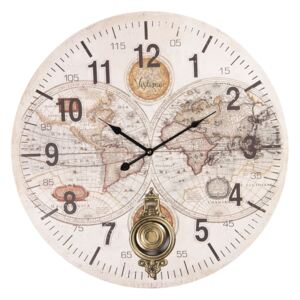 Vintage nástenné hodiny Carte du Monde - Ø 58 * 4 cm / 1 * AA