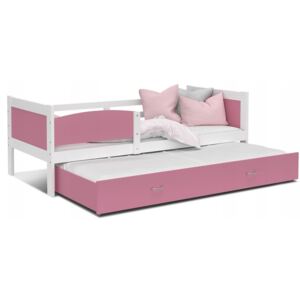 Detská posteľ s prístelkou TWISTER M2 - 190x80 cm - biela / ružová