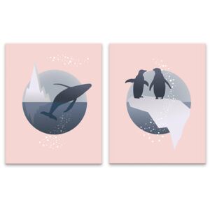 Séria 2 canvas obrazov 40x50 cm - Veľryba a Tučniaky