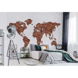 Fototapeta - World Map Brick Wall Vliesová tapeta - 312x219 cm