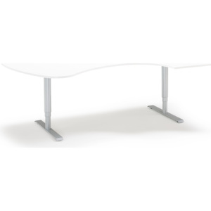 Výškovo nastaviteľný stôl Adeptus, pravý, 2200x1200 mm, biely lam./šedá