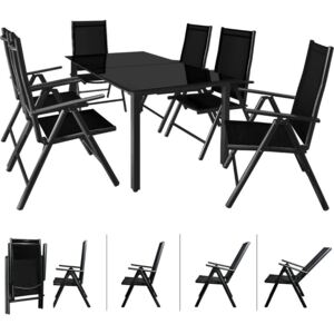 Jurhan & Co.KG Germany Hliníková sedacia zostava Miláno 6+1 čierna, sklenená doska + sklápateľné stoličky