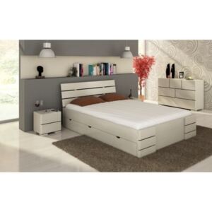 Borovicová posteľ Sandemo High + zásuvky Biela 80 x 200 cm