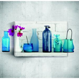 Nástenný 3D obraz Mosticx Blue Bottles With Flowers, 40 × 60 cm