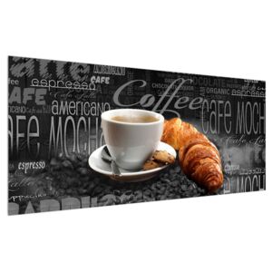 Obraz kávy a croissantov (120x50 cm)
