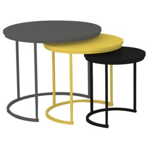 TEMPO KONDELA Ronel okrúhly príručný stolík (3 ks) sivá / žltá / čierna