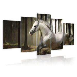 Obraz na plátne - Kůň mezi stromy 100x50 cm