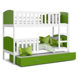 GL Dobby 3 Color biela poschodová posteľ pre troch 190x80 - viac farieb Farba: Zelená