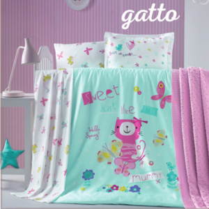 EMI Obliečky detské Gatto tyrkysové bavlna 100x135+40x60