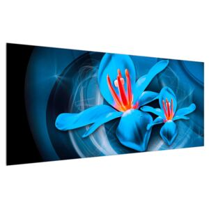Moderný modrý obraz kvetov (120x50 cm)
