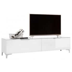 TV stolík BENTLEY biela matná/biele sklo, hĺbka 45 cm