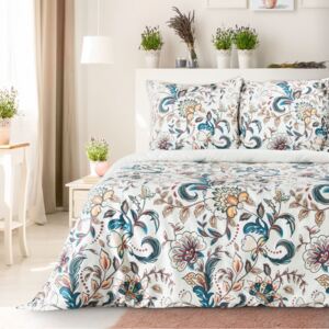 Elegantné bavlnené posteľné obliečky s ornamentálnymi kvetmi Biela