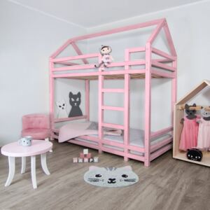 Benlemi Poschodová posteľ Twiny 120x200 cm Farba: Ružová, Rebrík: Vpravo