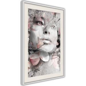 Bimago Zarámovaný obraz - Lady in the Flowers Biely rám s paspartou 40x60 cm