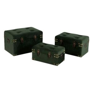 Truhlica zelená zamatová 3ks set odkladací box IMPERIAL PLUM