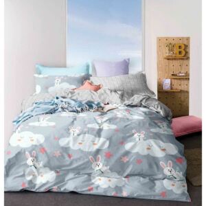 Krásne detské sivé obojstranné posteľné obliečky so zajačikmi
