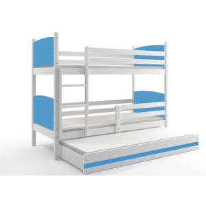 Poschodová posteľ BRENEN 3 + matrac + rošt ZADARMO, 80x190 cm, biela, modrá