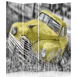 CARO Paraván - Yellow Car In The Grass | štvordielny | obojstranný 145x180 cm