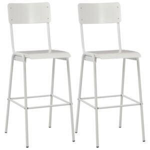 Barové stoličky 2 ks biele masívna preglejka a oceľ