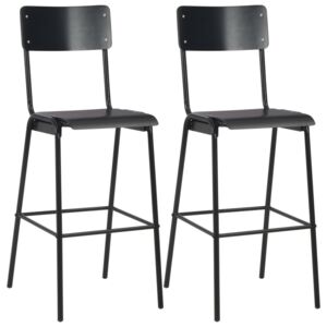 Barové stoličky 2 ks čierne masívna preglejka a oceľ
